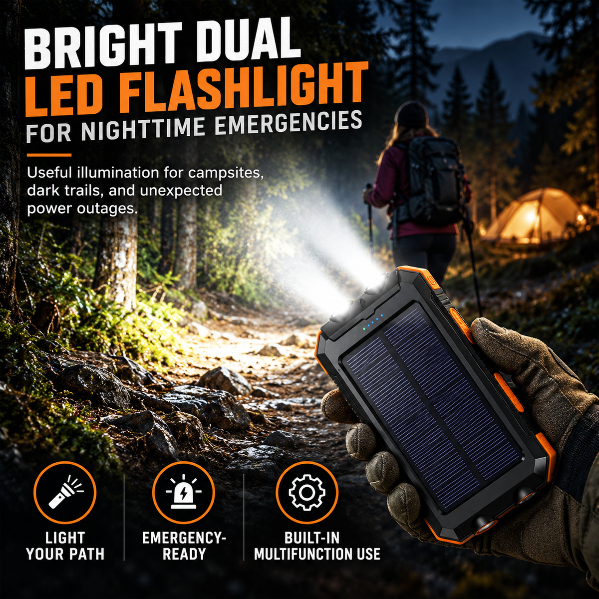 Solar Power Bank with LED Flashlight