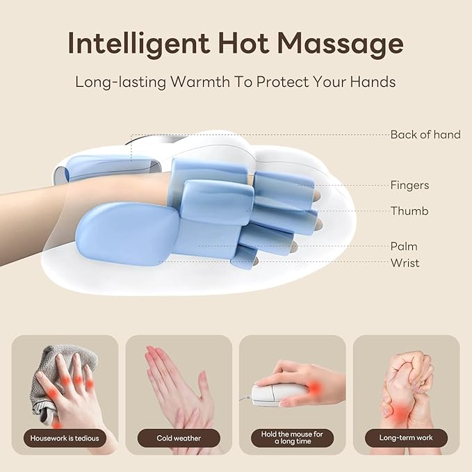 🔥Portable Hand Massager with Heat & Compression, Wireless 3 Modes for Carpal Tunnel Relief