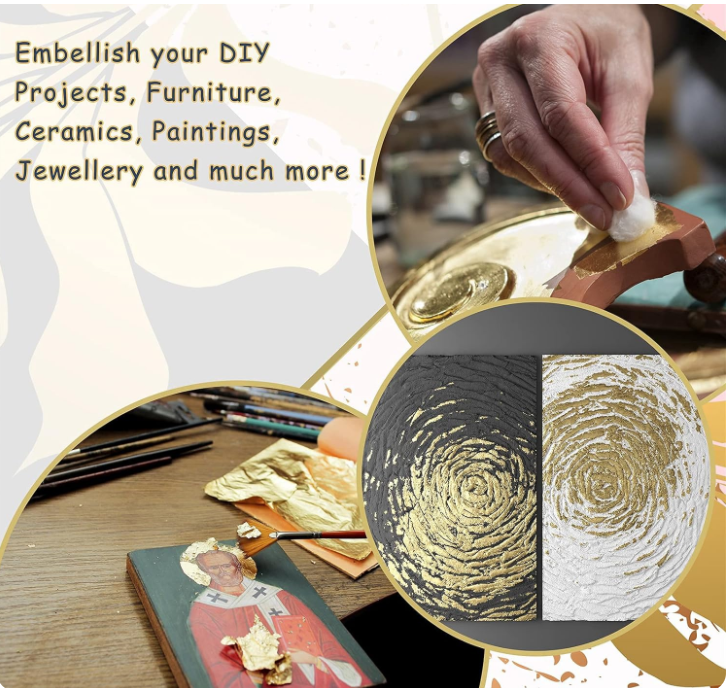 500 sheets of imitation gold leaf and foil sheets for art, flake painting, gilding, crafting, and decoration (9 cm x 9 cm)