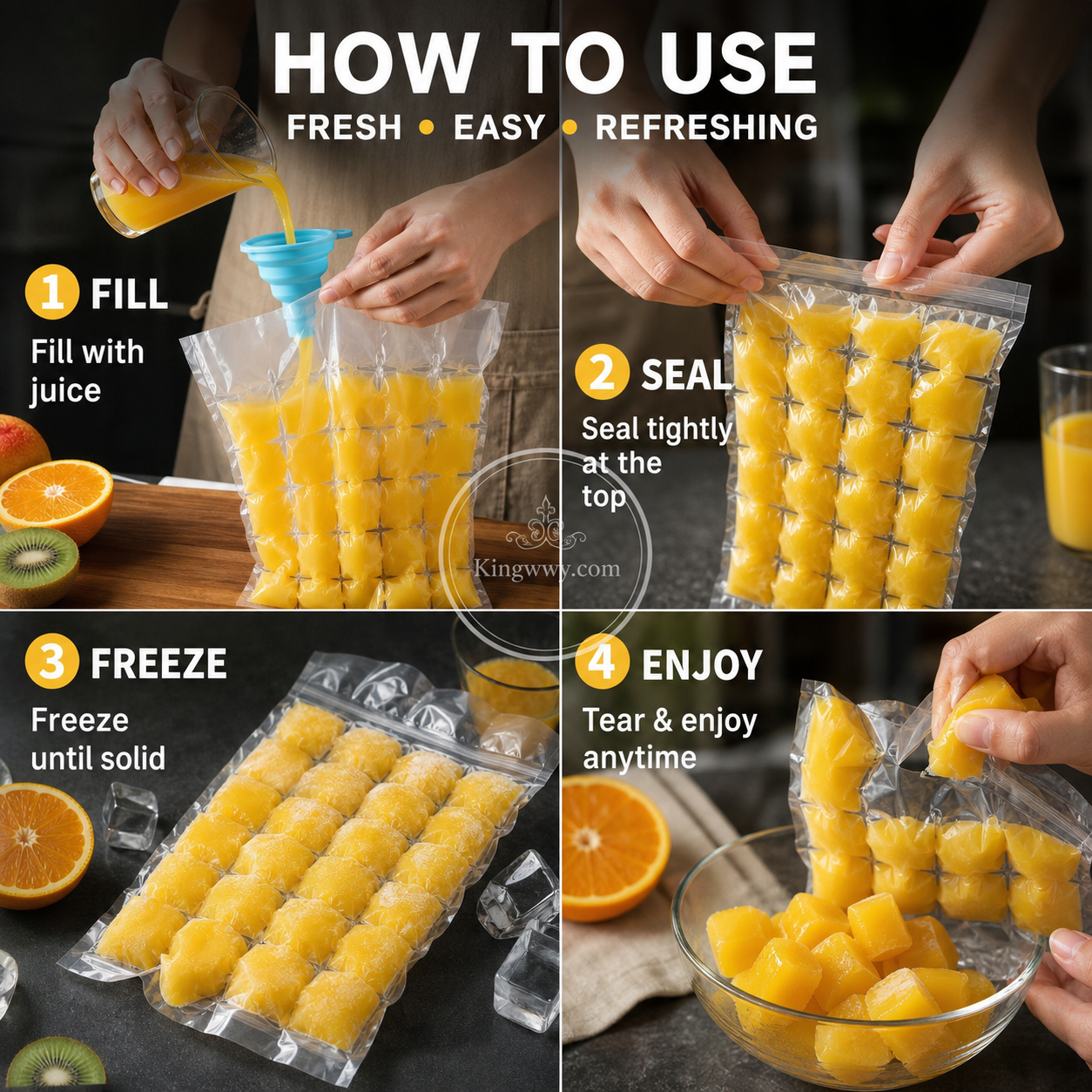 🧊✨ Self-Sealing Disposable Ice Cube Bags – 24-Cube Large Size, Food-Grade PE, Leak-Proof & Easy Tear Design – Fresh, Clean Ice Anytime! ❄️🍹