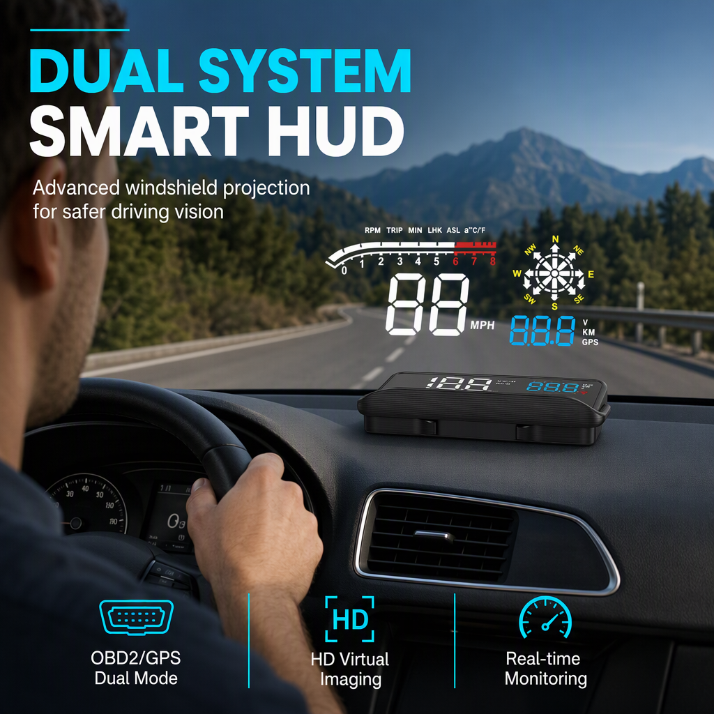 🚗50% OFF NOW! Head-Up Display Car GPS Digital Speedometer – Traffic Light Countdown & Red Light Camera Alert HUD, Universal Driver Safety Warning Device to Avoid Tickets for City Driving