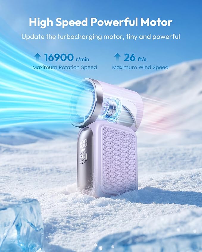 Mini Handheld Fan with LED Display –👍5-Speed Turbo Pocket size Fan.✨USB Rechargeable, High-Speed Cooling for Travel & Makeup. Perfect Gift. Portable Refrigeration