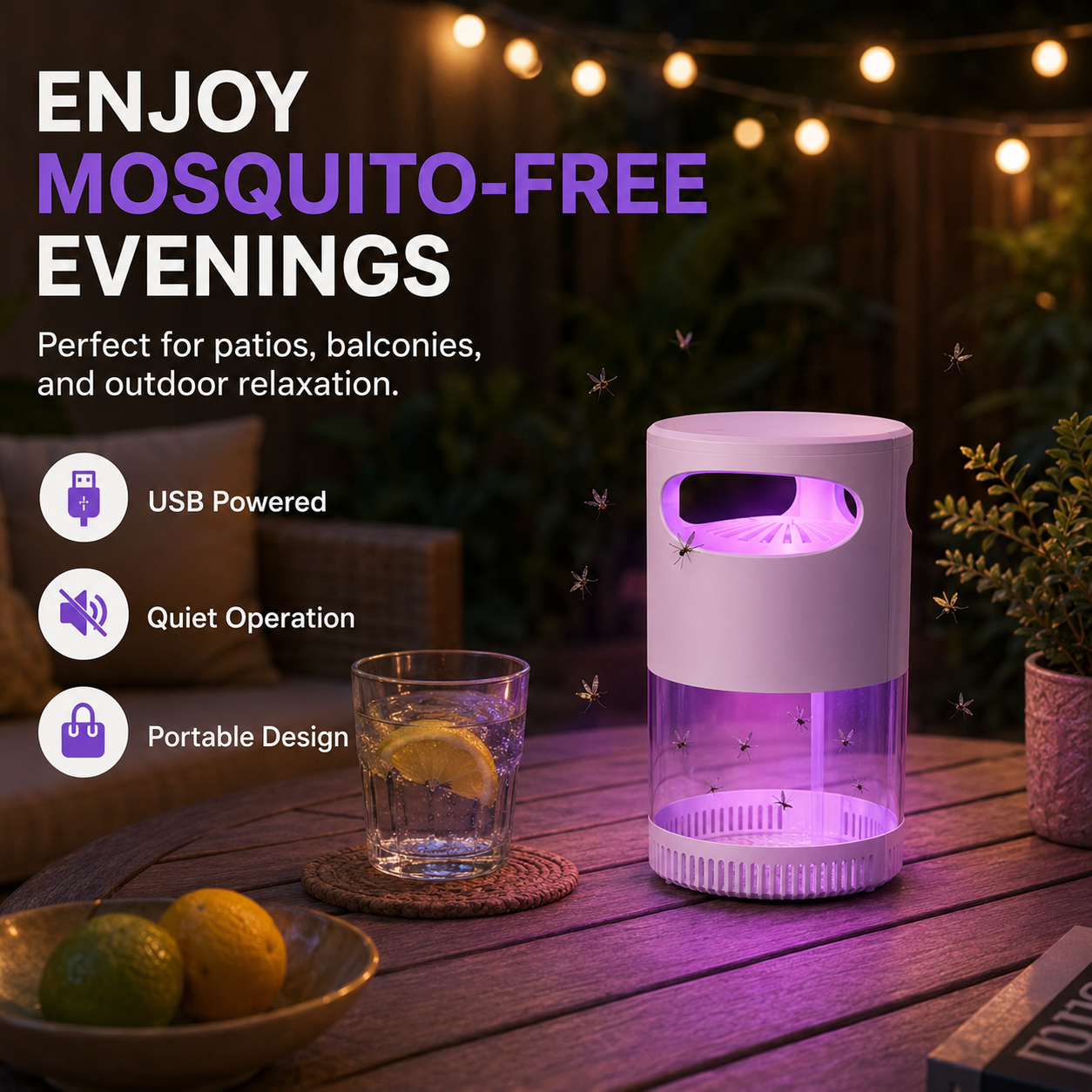 🦟SUMMER HOT SALE 50% OFF! 🔇UV Mosquito Killer Lamp – quiet, USB, chemical! 🌙