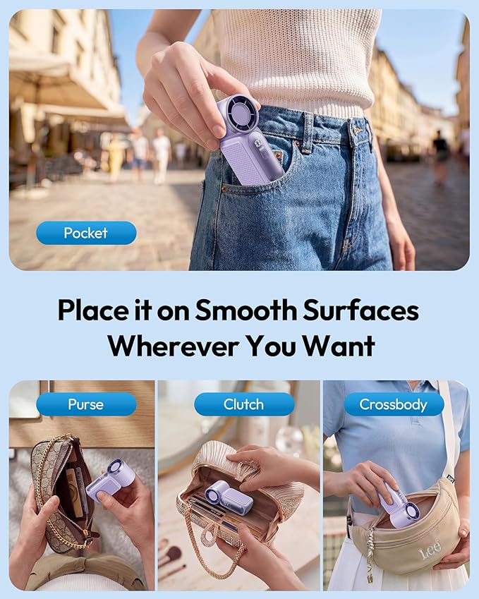 Mini Handheld Fan with LED Display –👍5-Speed Turbo Pocket size Fan.✨USB Rechargeable, High-Speed Cooling for Travel & Makeup. Perfect Gift. Portable Refrigeration