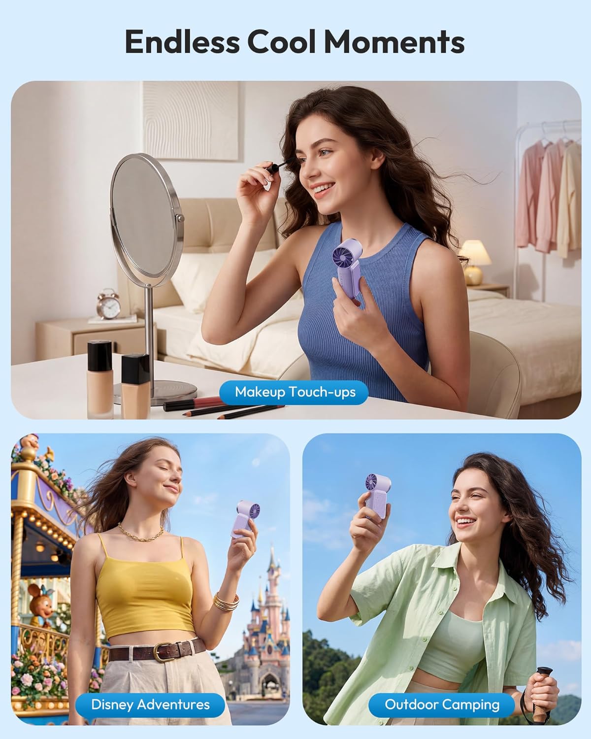Mini Handheld Fan with LED Display –👍5-Speed Turbo Pocket size Fan.✨USB Rechargeable, High-Speed Cooling for Travel & Makeup. Perfect Gift. Portable Refrigeration