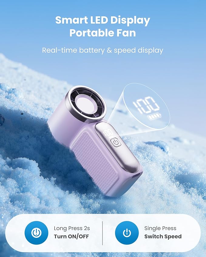 Mini Handheld Fan with LED Display –👍5-Speed Turbo Pocket size Fan.✨USB Rechargeable, High-Speed Cooling for Travel & Makeup. Perfect Gift. Portable Refrigeration