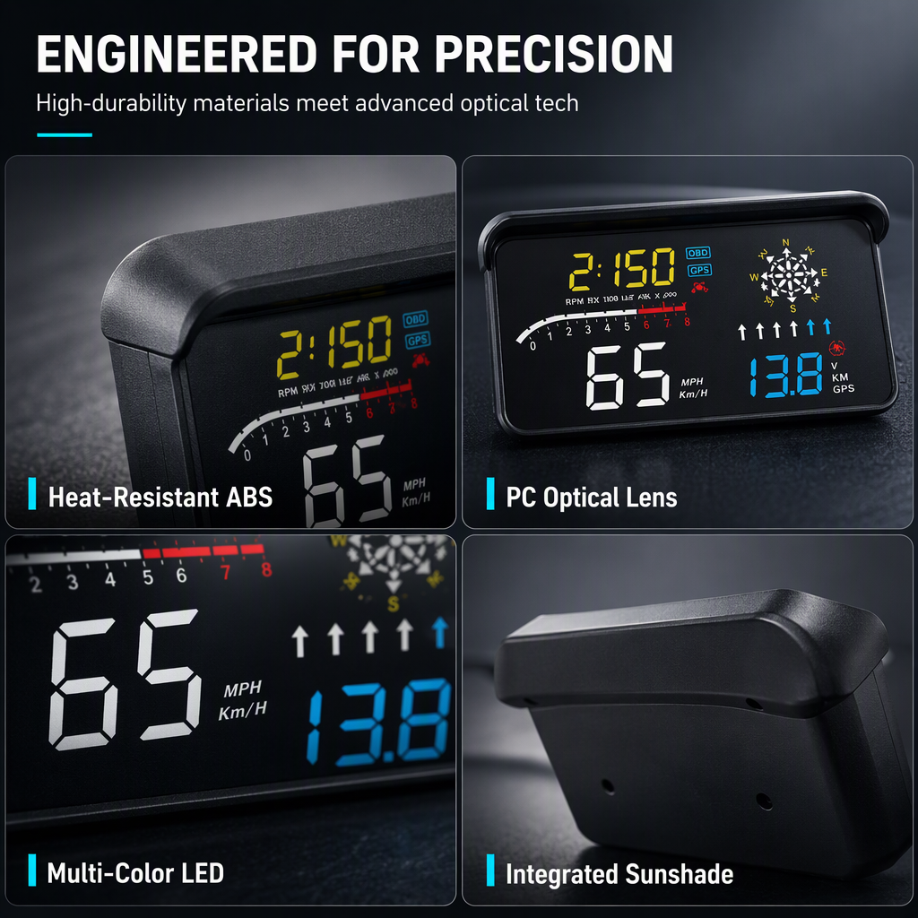 🚗50% OFF NOW! Head-Up Display Car GPS Digital Speedometer – Traffic Light Countdown & Red Light Camera Alert HUD, Universal Driver Safety Warning Device to Avoid Tickets for City Driving