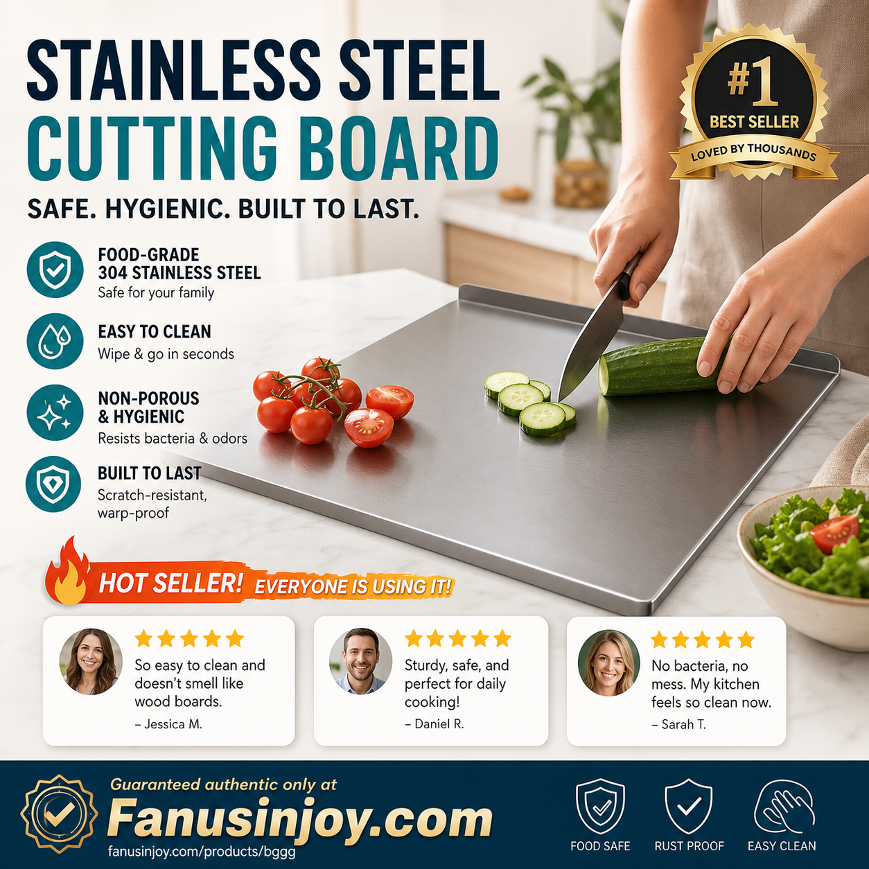📢📢50% OFF !!⏰👩‍🍳🔪Must‑Have Cooking Tool！🥩🥦Safer, Cleaner & More Convenient!💥304 Stainless Steel Cutting Board