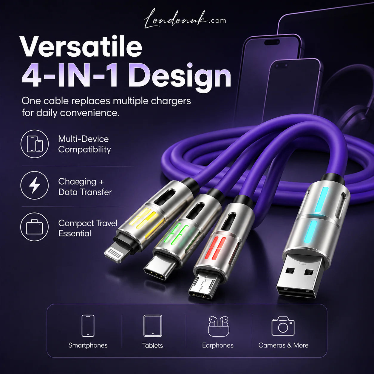 4-in-1 LED Light Up Charging Cable