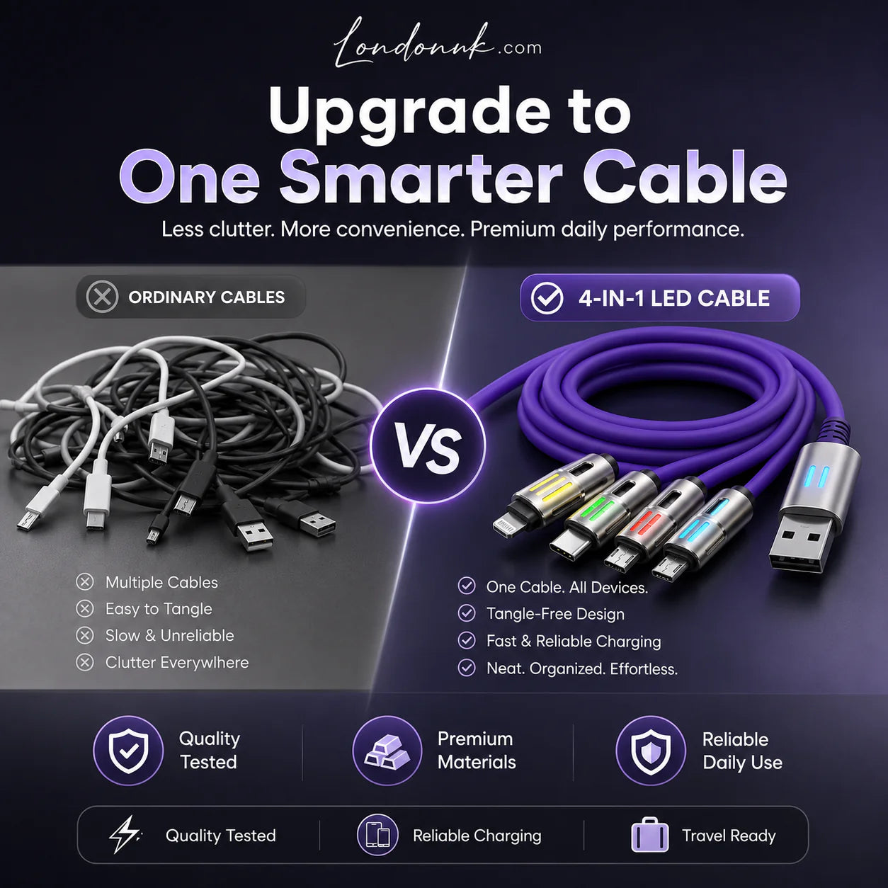 4-in-1 LED Light Up Charging Cable