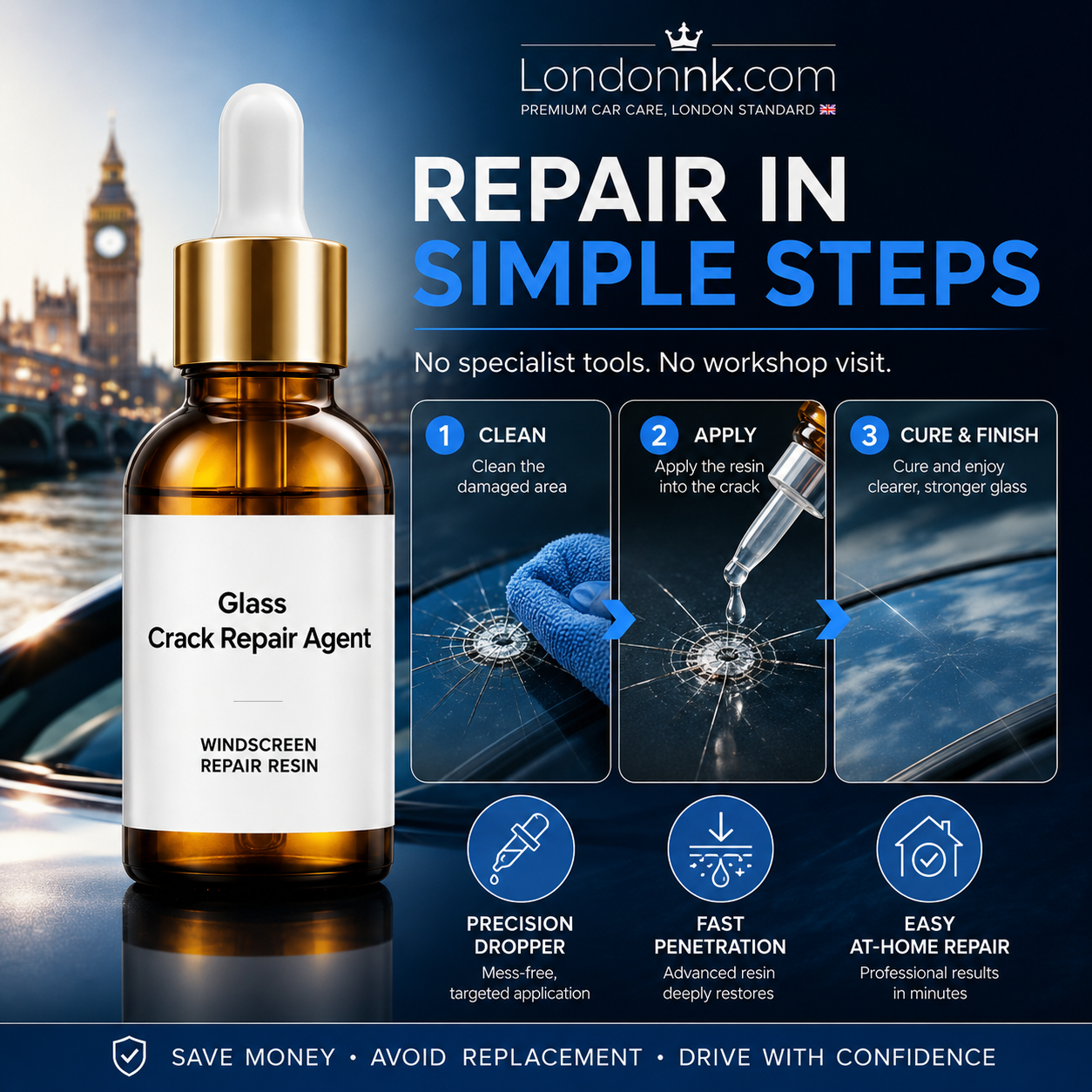 🏭Direct from glass factory, Buy 1 Get 1 Free！💦One drop fixes all glass cracks！🚗Glass Crack Repair Agent