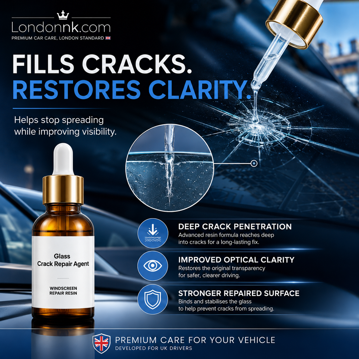 🏭Direct from glass factory, Buy 1 Get 1 Free！💦One drop fixes all glass cracks！🚗Glass Crack Repair Agent