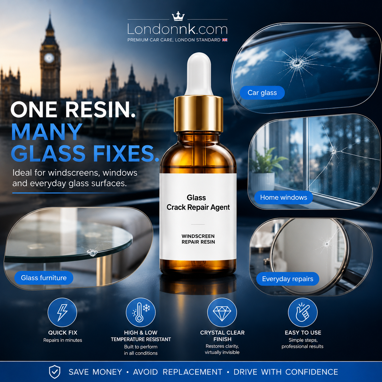 🏭Direct from glass factory, Buy 1 Get 1 Free！💦One drop fixes all glass cracks！🚗Glass Crack Repair Agent
