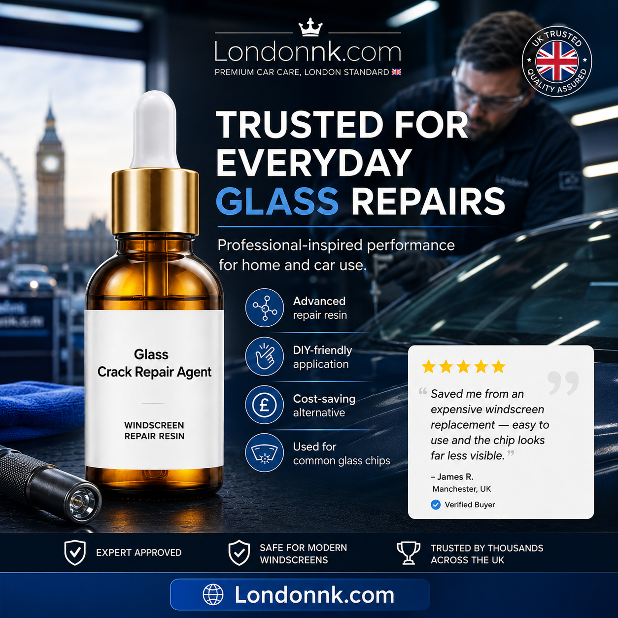 🏭Direct from glass factory, Buy 1 Get 1 Free！💦One drop fixes all glass cracks！🚗Glass Crack Repair Agent