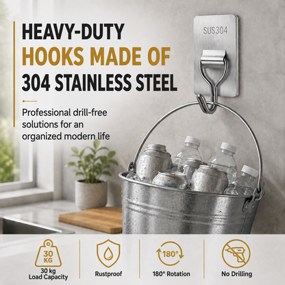 Stainless Steel Wall Hooks – No‑Drill with Waterproof Mounting