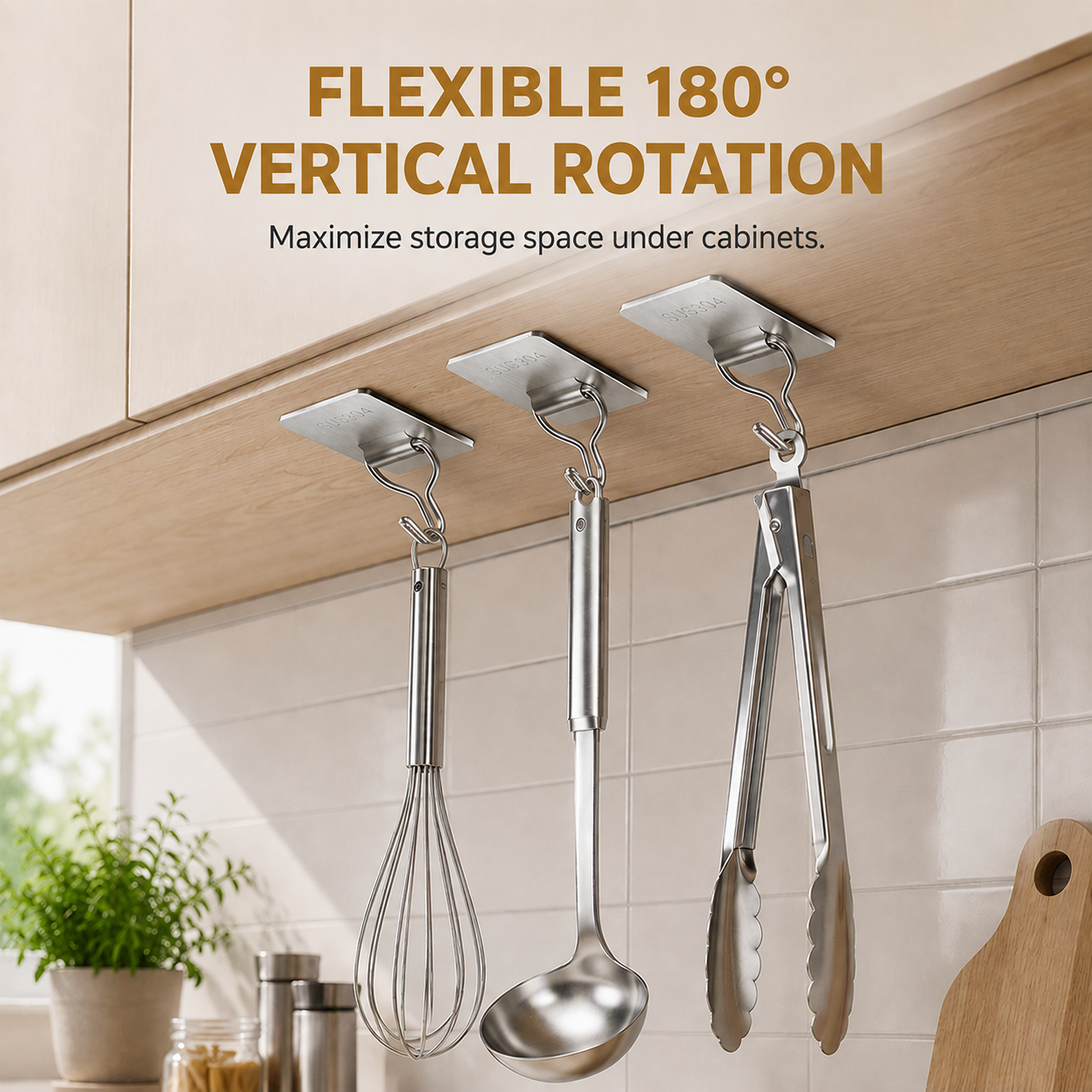 Stainless Steel Wall Hooks – No‑Drill with Waterproof Mounting