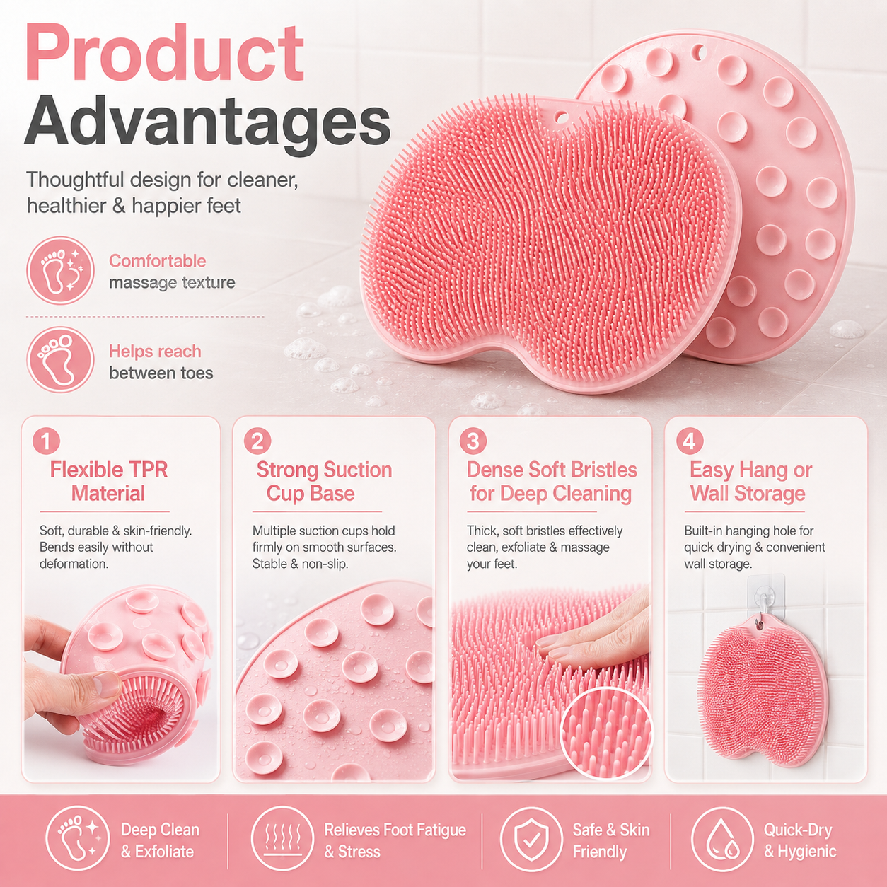 🚿 Shower Foot & Back Scrubber with Massage Pad – Dual-sided, non-slip & easy to use – Deep clean & refresh in every shower ✨