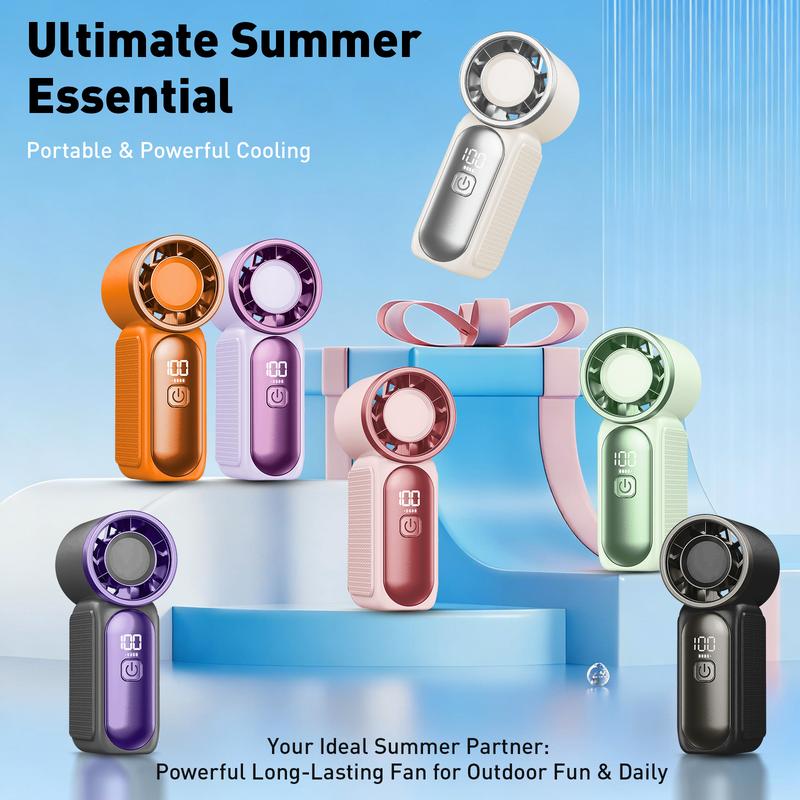 Mini Handheld Fan with LED Display –👍5-Speed Turbo Pocket size Fan.✨USB Rechargeable, High-Speed Cooling for Travel & Makeup. Perfect Gift. Portable Refrigeration