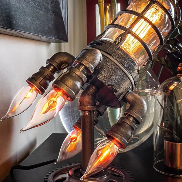 🚀 Steampunk Rocket Lamp: Retro-Futuristic Glow! ✨💡