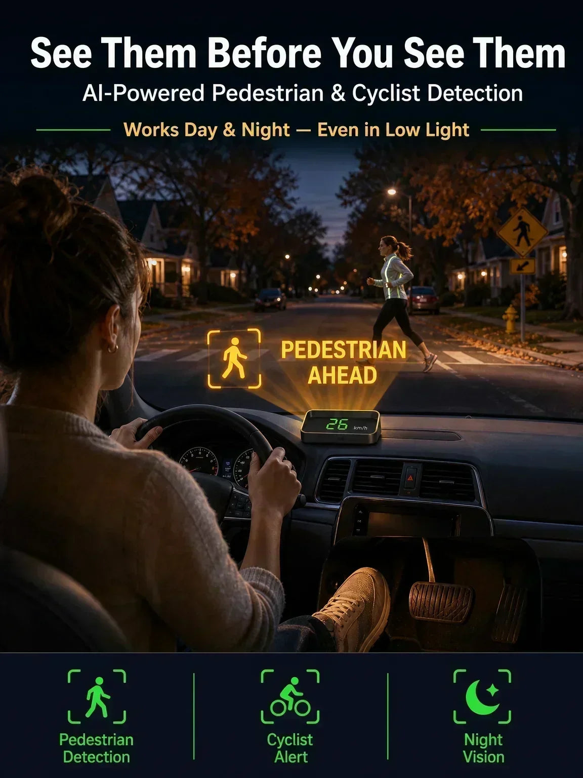 🚗50% OFF NOW! Head-Up Display Car GPS Digital Speedometer – Traffic Light Countdown & Red Light Camera Alert HUD, Universal Driver Safety Warning Device to Avoid Tickets for City Driving
