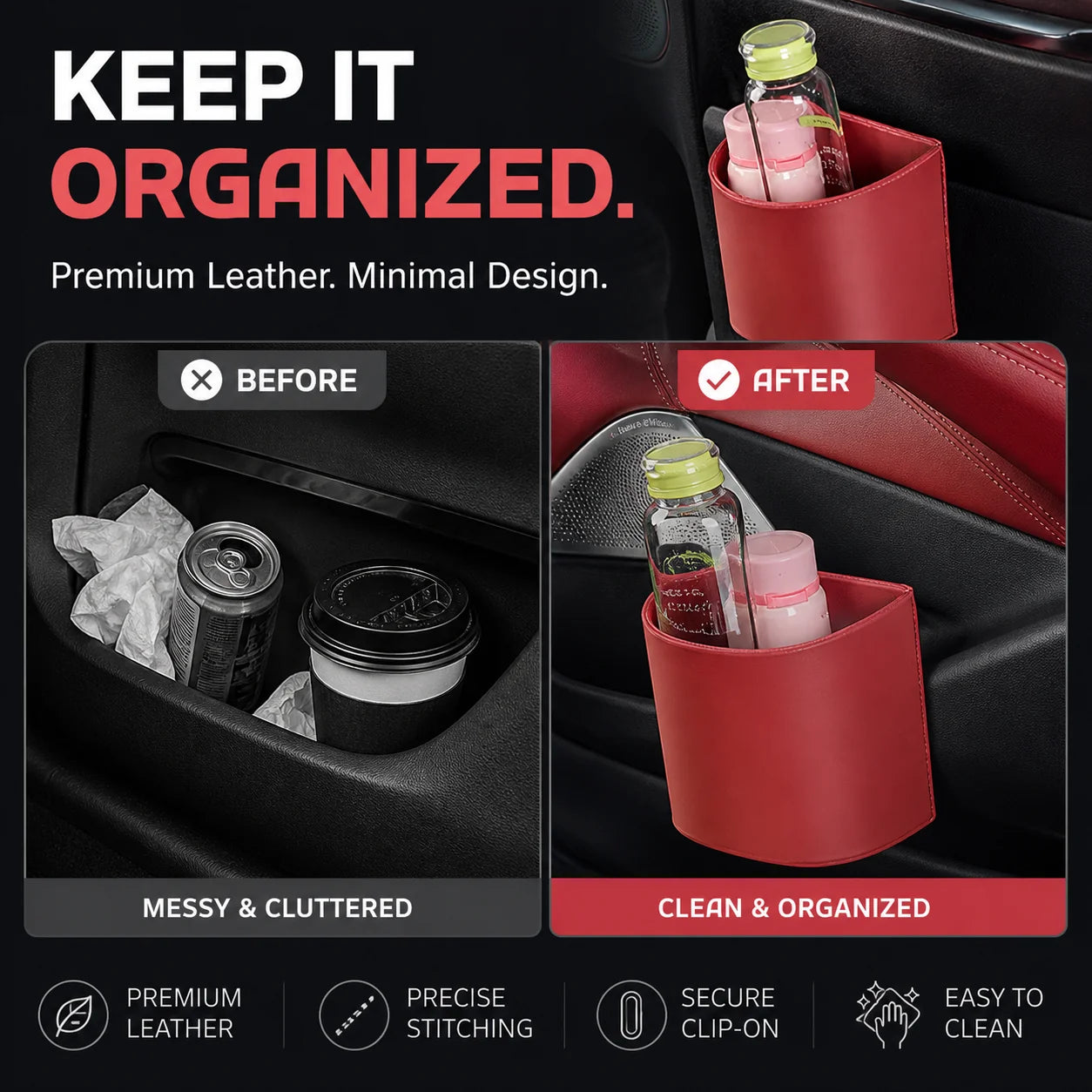 🥳2026 HOT SALE🥳💞50K+ SOLD!🚗🧺 50% OFF! Leather Car Door Cup Holder – Wide‑mouth opening, easy reach for drinks & phone. Clip‑on secure fit. PU leather, tough & stylish. 🛡️✨（副本）
