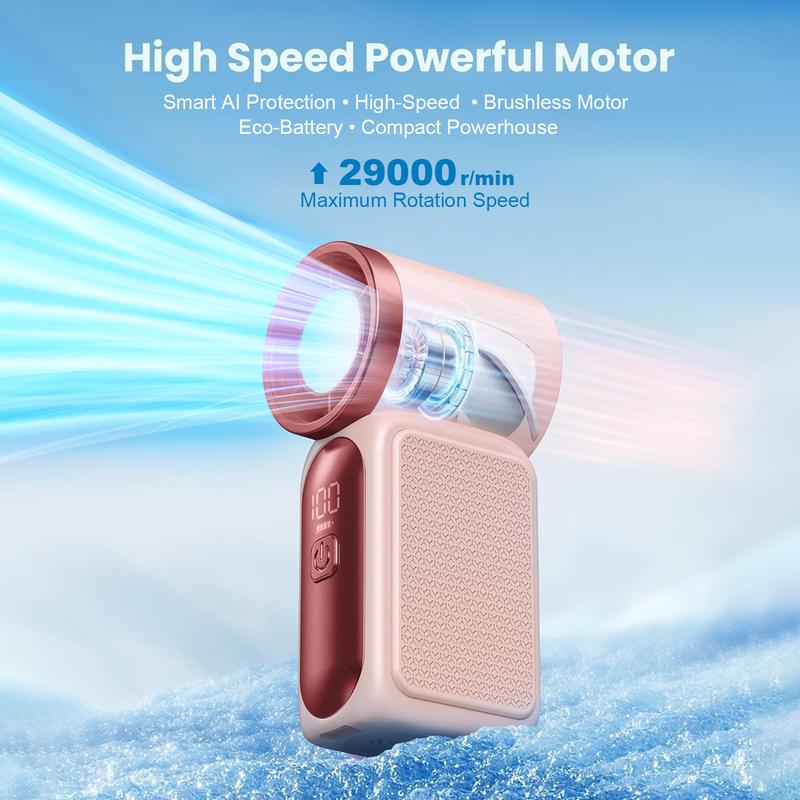 Mini Handheld Fan with LED Display –👍5-Speed Turbo Pocket size Fan.✨USB Rechargeable, High-Speed Cooling for Travel & Makeup. Perfect Gift. Portable Refrigeration