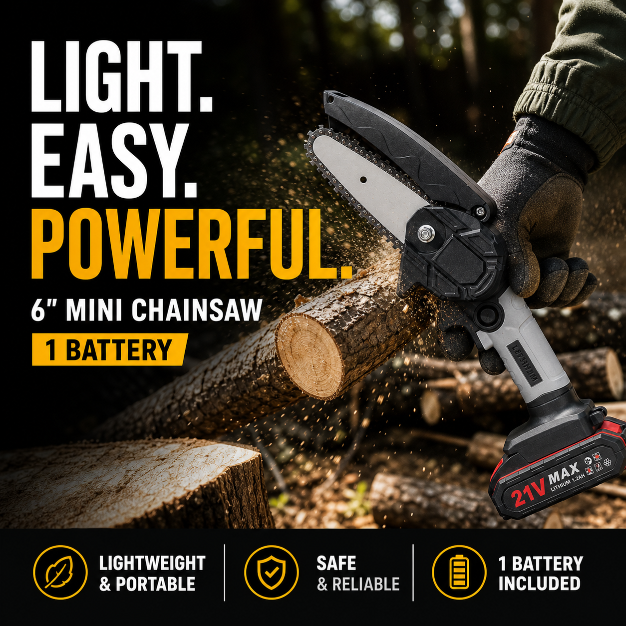 6-inch Cordless Mini Chainsaw with 2 Batteries