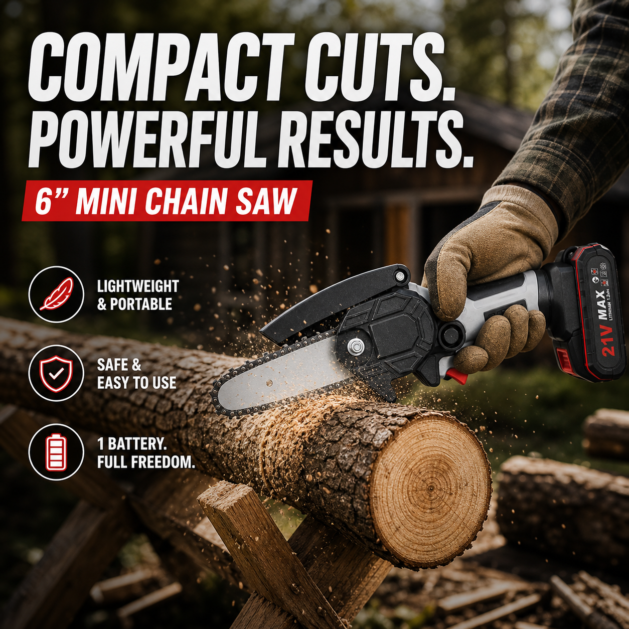 6-inch Cordless Mini Chainsaw with 2 Batteries