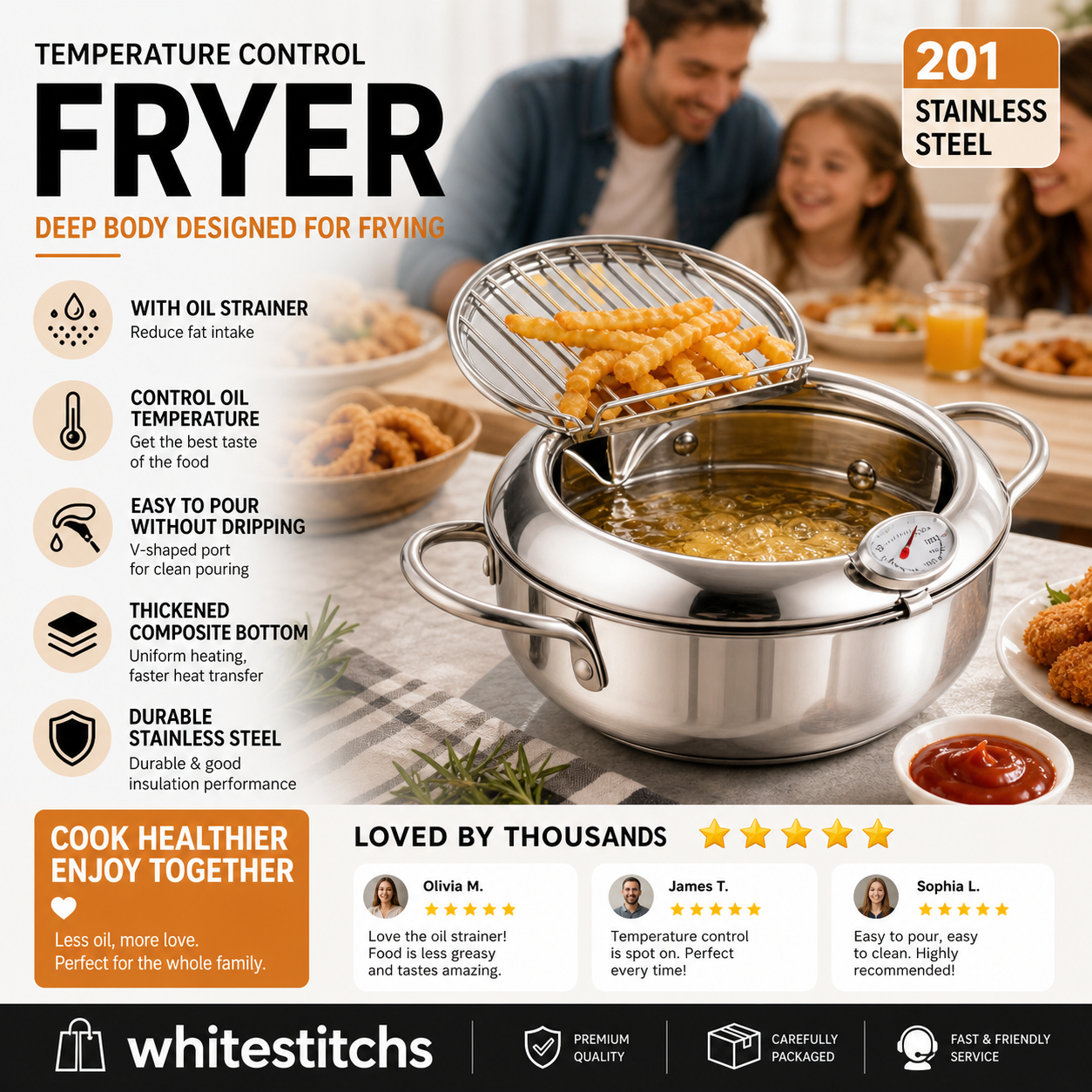 🍤 LIMITED‑TIME 50% OFF! ⚡ 201 Stainless Steel Tempura Fryer Pot – Thermometer, Drain Rack, Deep‑Body ✨