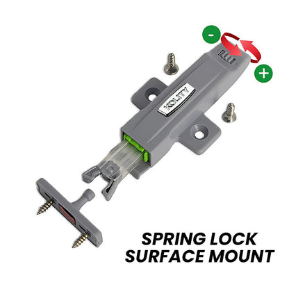 Cabinet Door Press-to-Open Spring Lock and Matching Hinge