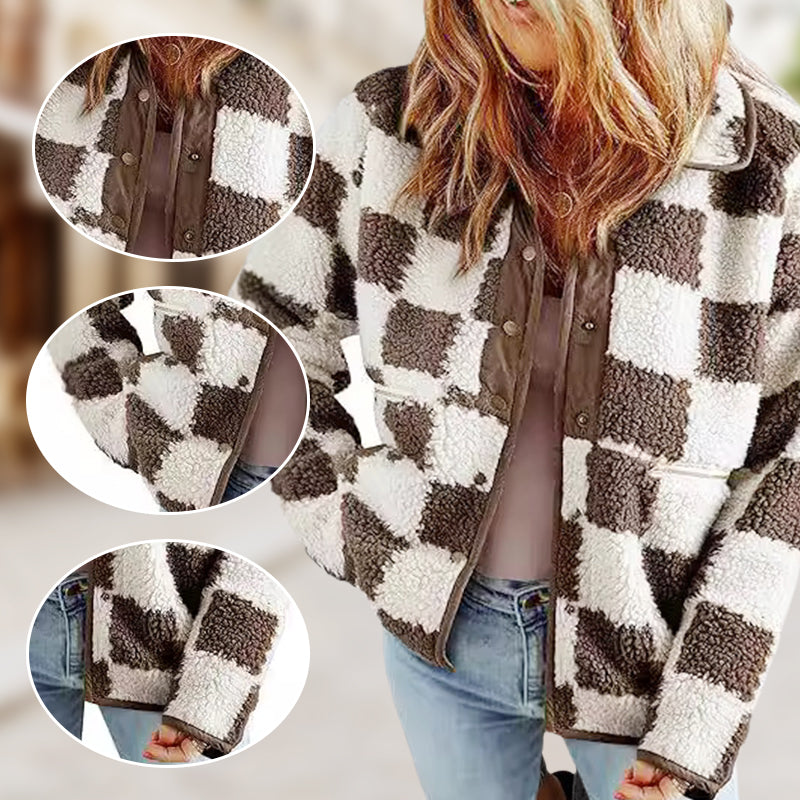 💥$100 OFF💥Women's Trendy Warm Checkerboard Jacket with Zipper Pockets