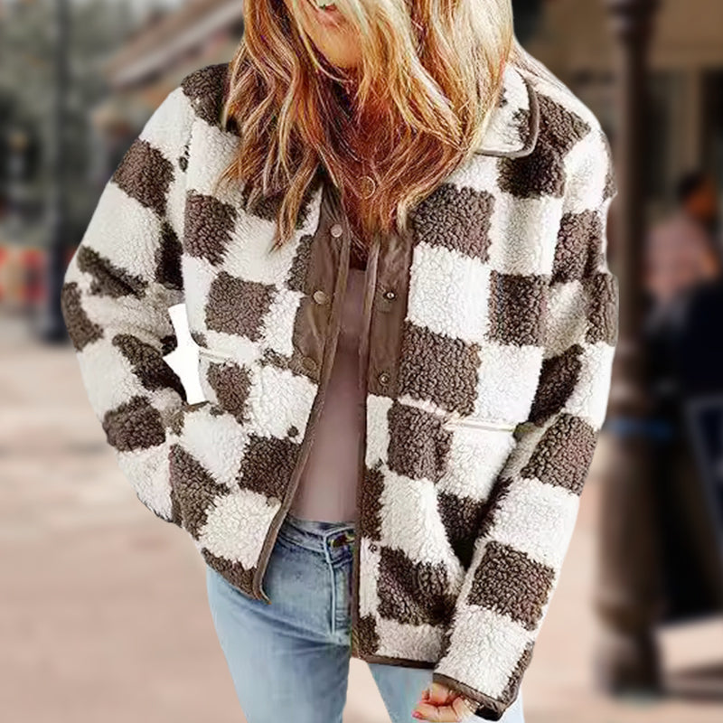 💥$100 OFF💥Women's Trendy Warm Checkerboard Jacket with Zipper Pockets