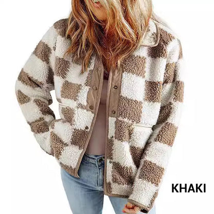 💥$100 OFF💥Women's Trendy Warm Checkerboard Jacket with Zipper Pockets