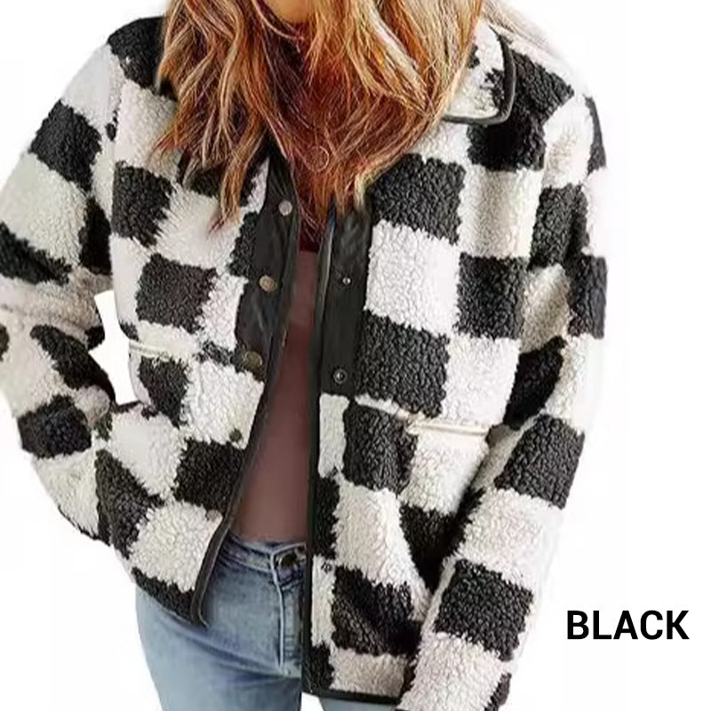 💥$100 OFF💥Women's Trendy Warm Checkerboard Jacket with Zipper Pockets