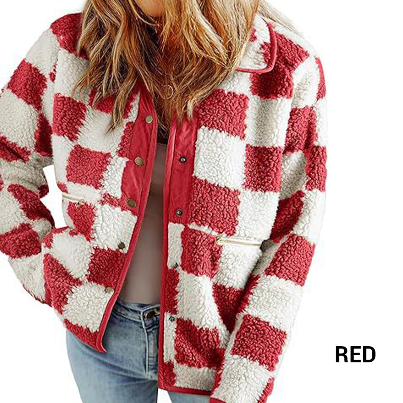 💥$100 OFF💥Women's Trendy Warm Checkerboard Jacket with Zipper Pockets