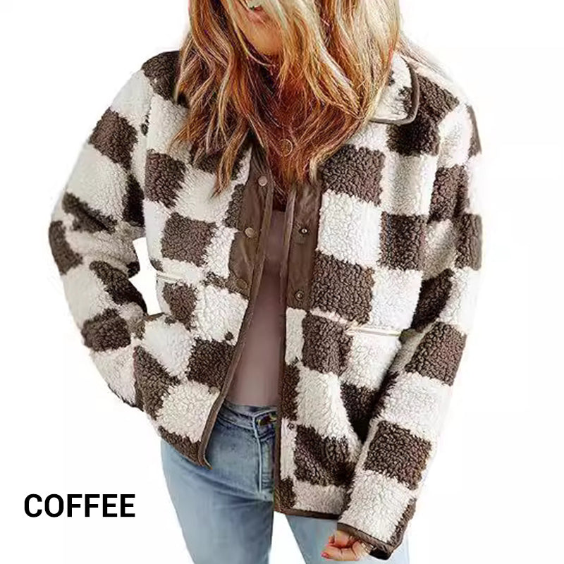 💥$100 OFF💥Women's Trendy Warm Checkerboard Jacket with Zipper Pockets