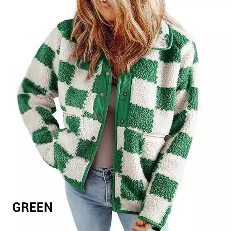 💥$100 OFF💥Women's Trendy Warm Checkerboard Jacket with Zipper Pockets