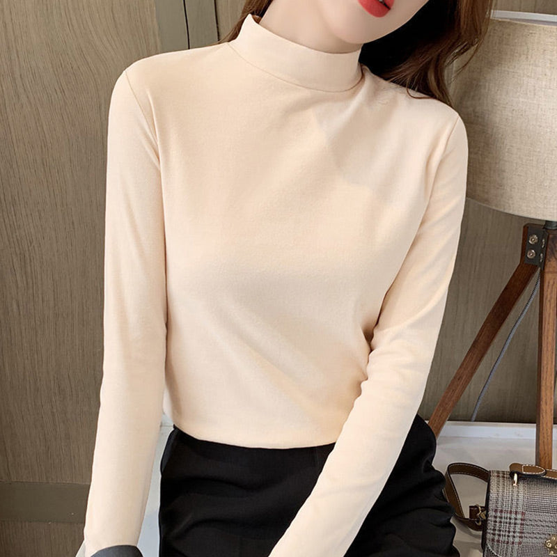 🔥Black-Friday-Mega-Angebot – 50 % Rabatt!🔥Women's Comfortable Solid Color Half High Neck Long Sleeve Top