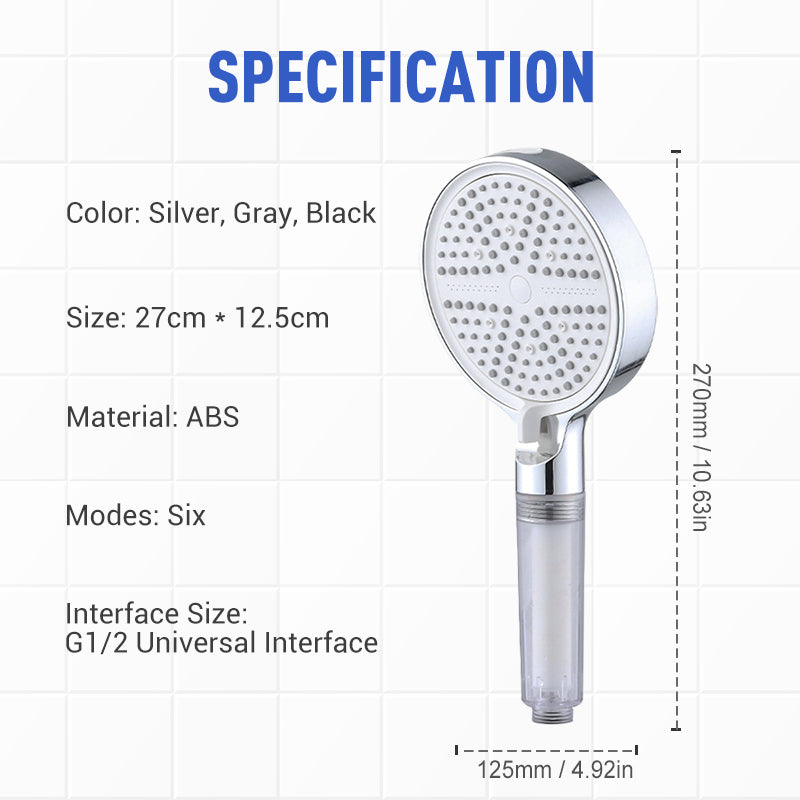 🚿 6-Mode High Pressure Handheld Shower Head with Filter