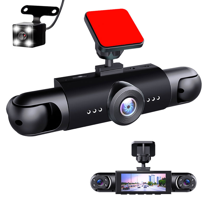 🛡️ 360° Full View Dashcam – Front, Rear & Interior, Night Vision & Loop Recording for Complete Car Protection 🔒✨