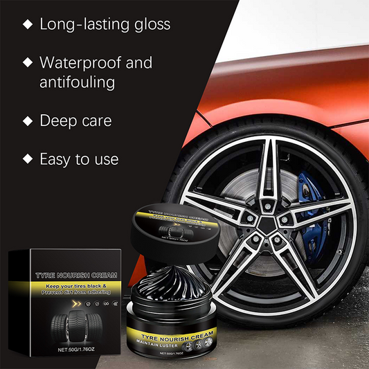 Tire wax – restores black gloss, blocks UV, repels dirt. Easy & quick! 🚗