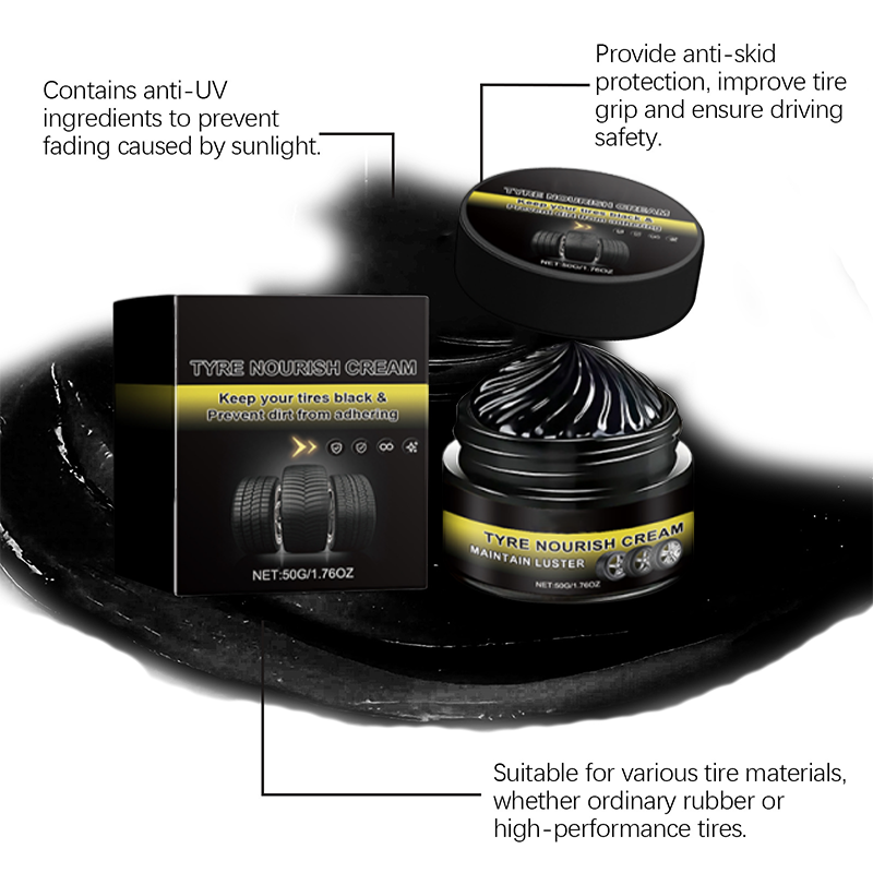 Tire wax – restores black gloss, blocks UV, repels dirt. Easy & quick! 🚗