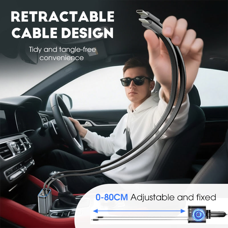 ⏳Time-Limited Special⏰Ultra-fast 4-in-1 Car Charger 90W – With Retractable Cables & Ambient Starlight