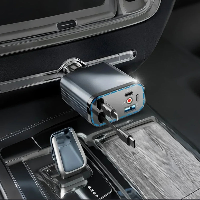 ⏳Time-Limited Special⏰Ultra-fast 4-in-1 Car Charger 90W – With Retractable Cables & Ambient Starlight