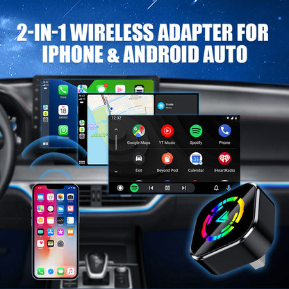 🚗📱 2-in-1 Wireless Adapter: Wireless Auto-Connect for iPhone & Android – Enjoy driving safety and freedom! 🔋🎉