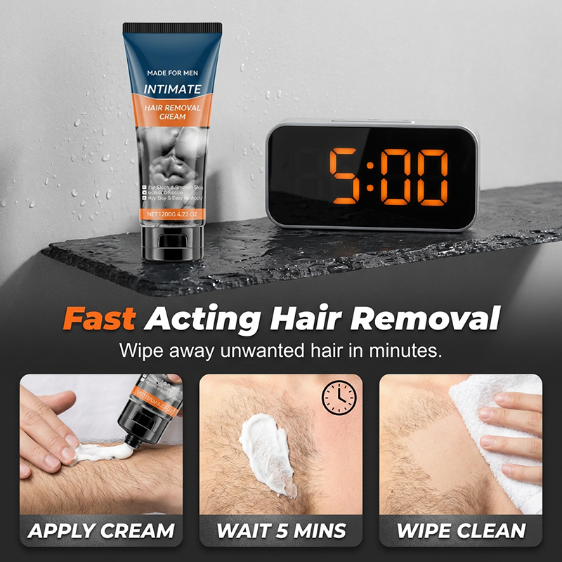 🪒 Crème dépilatoire – Homme • Zones intimes | **Formule apaisante • Sans odeur agressive