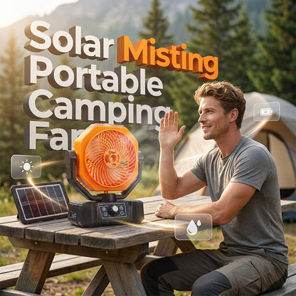 🌞 Solar Portable Misting Camping Fan – Chill Anywhere, Off the Grid! ⛺💨 Cool mist + wide oscillation + remote control – your ultimate outdoor comfort companion. 🔋🌀