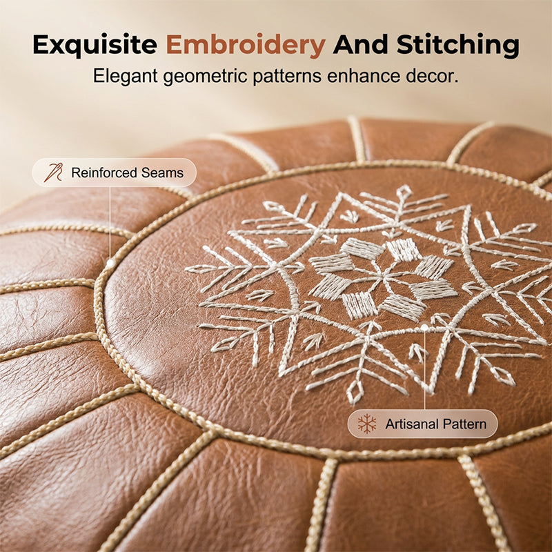 🛋️ Moroccan boho pouf – waterproof synthetic, space-saving storage, embroidery stitching. Easy to carry. 50% OFF! ✨