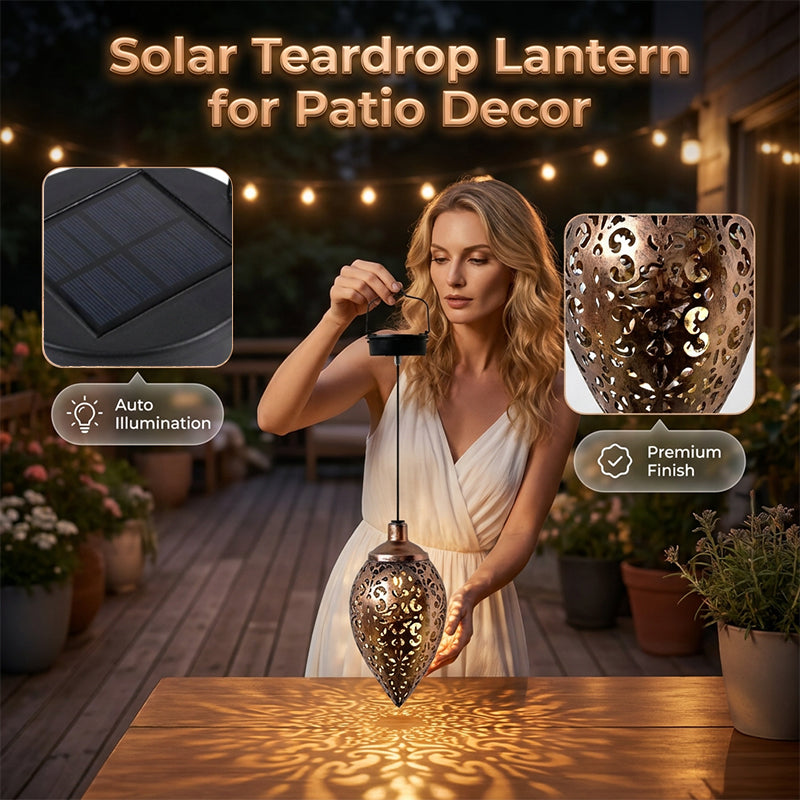 Solar Powered Teardrop Lantern for Garden Decor