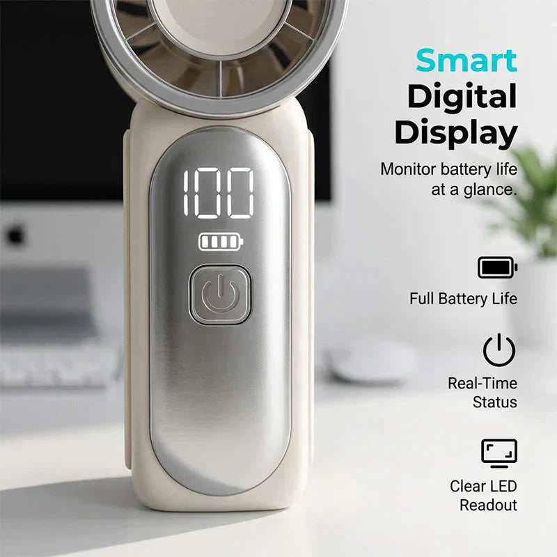 Mini Handheld Fan with LED Display –👍5-Speed Turbo Pocket size Fan.✨USB Rechargeable, High-Speed Cooling for Travel & Makeup. Perfect Gift. Portable Refrigeration